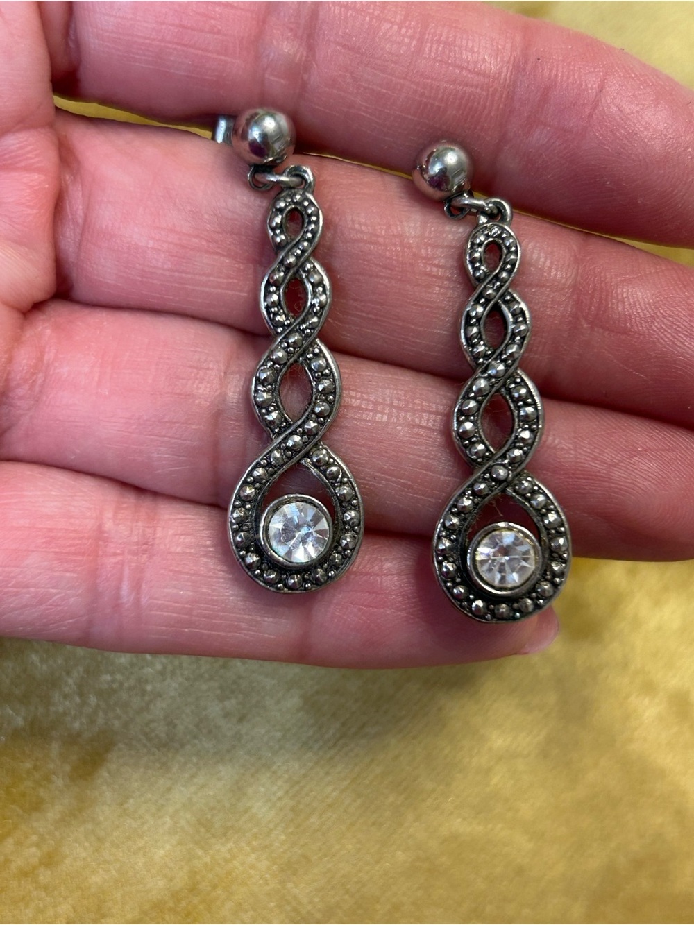 Avon Silver-Tone Infinity Drop Earrings with Clear Stones